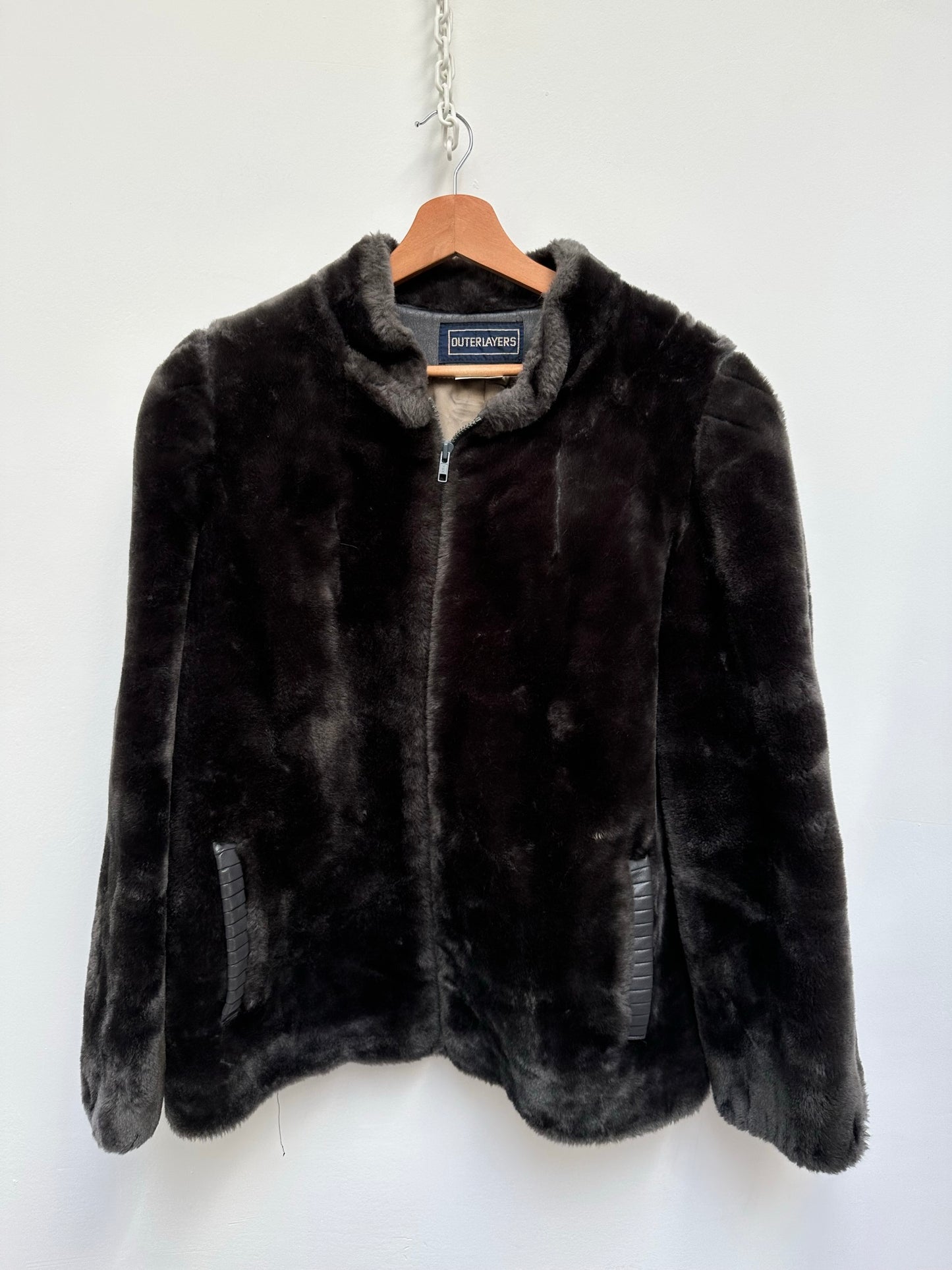 Outerlayers vintage fake fur jas grijs maat XL