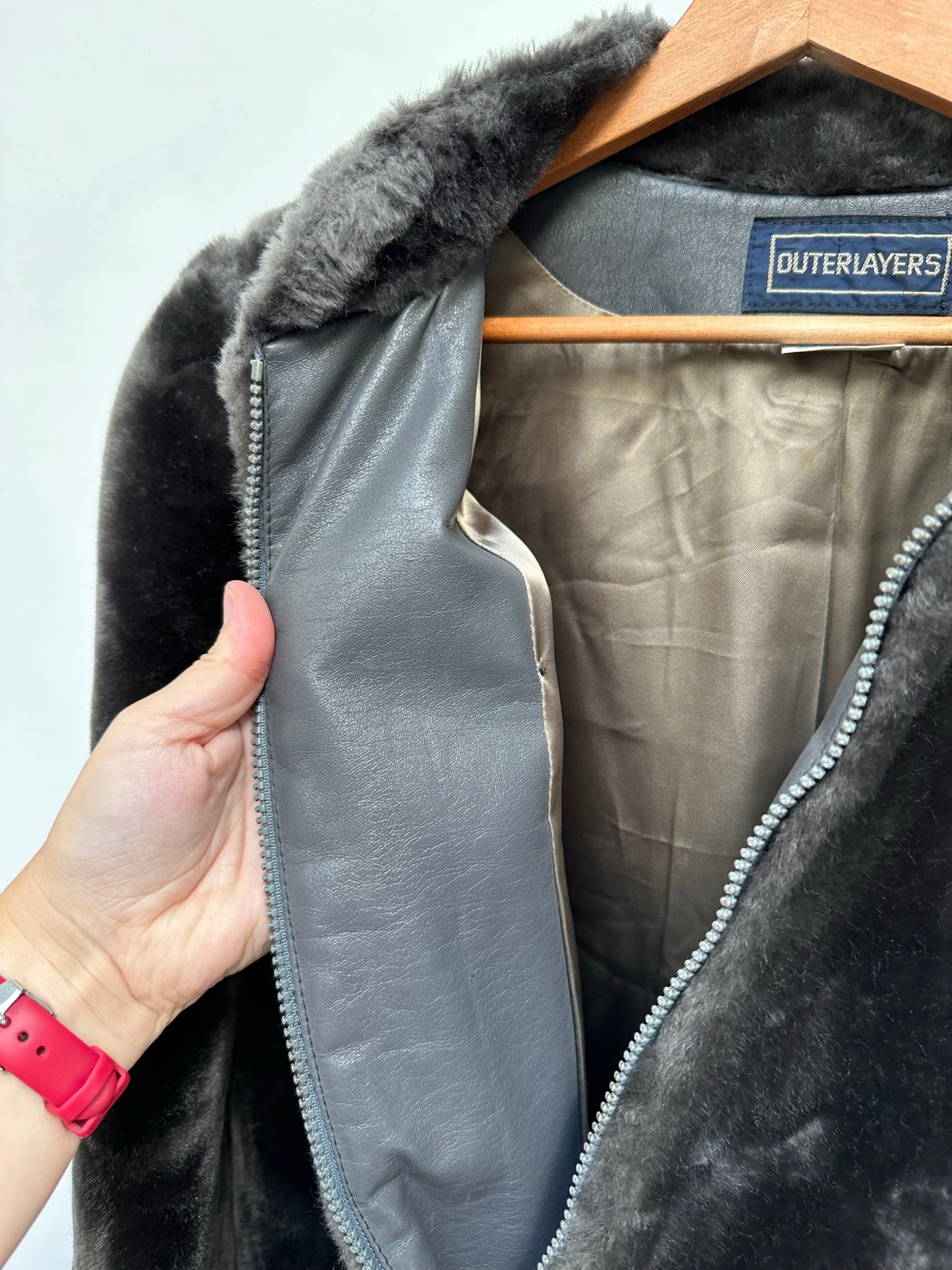 Outerlayers vintage fake fur jas grijs maat XL