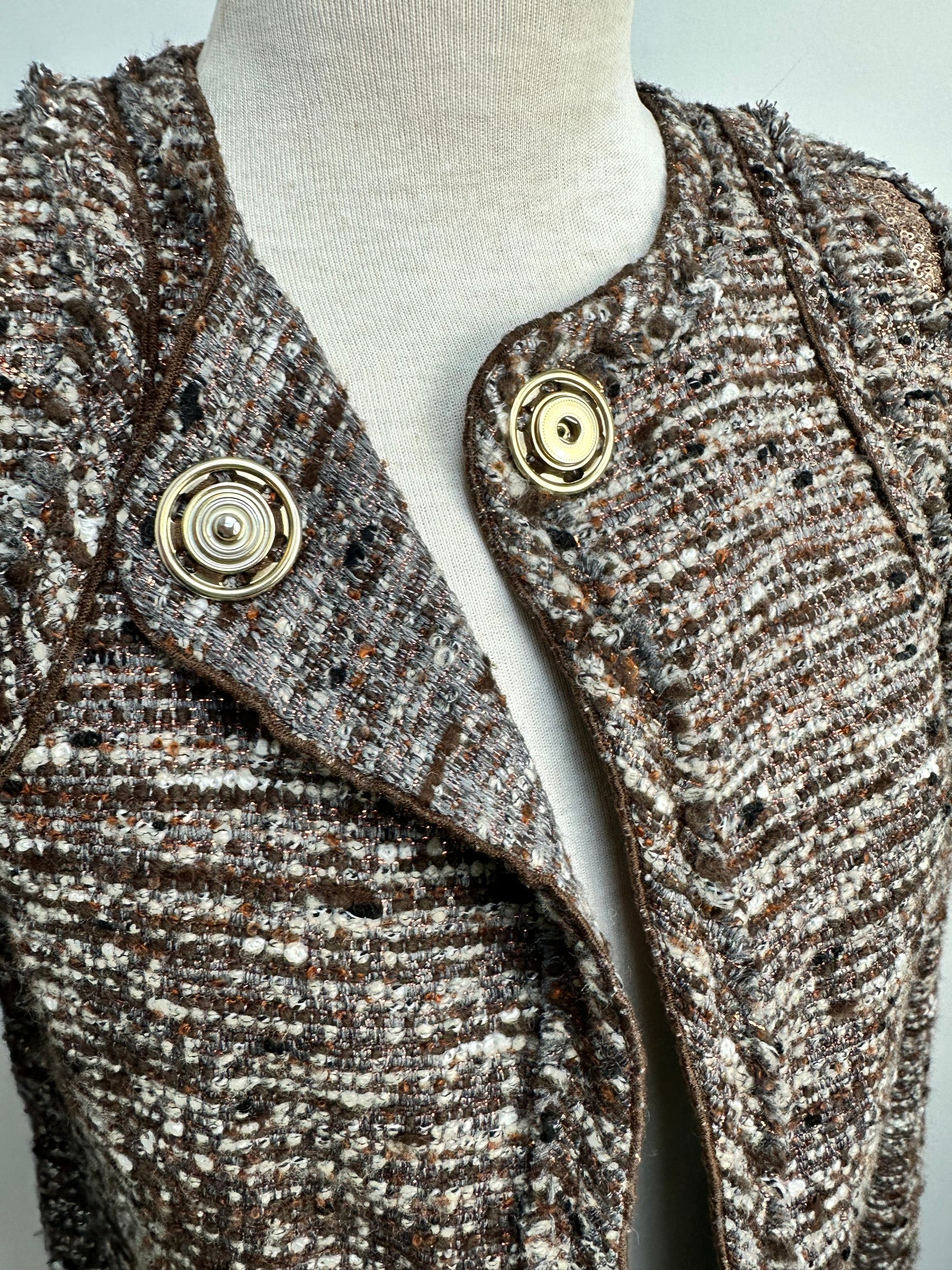 Pinko bruin bouclé jasje met pailletten maat 40