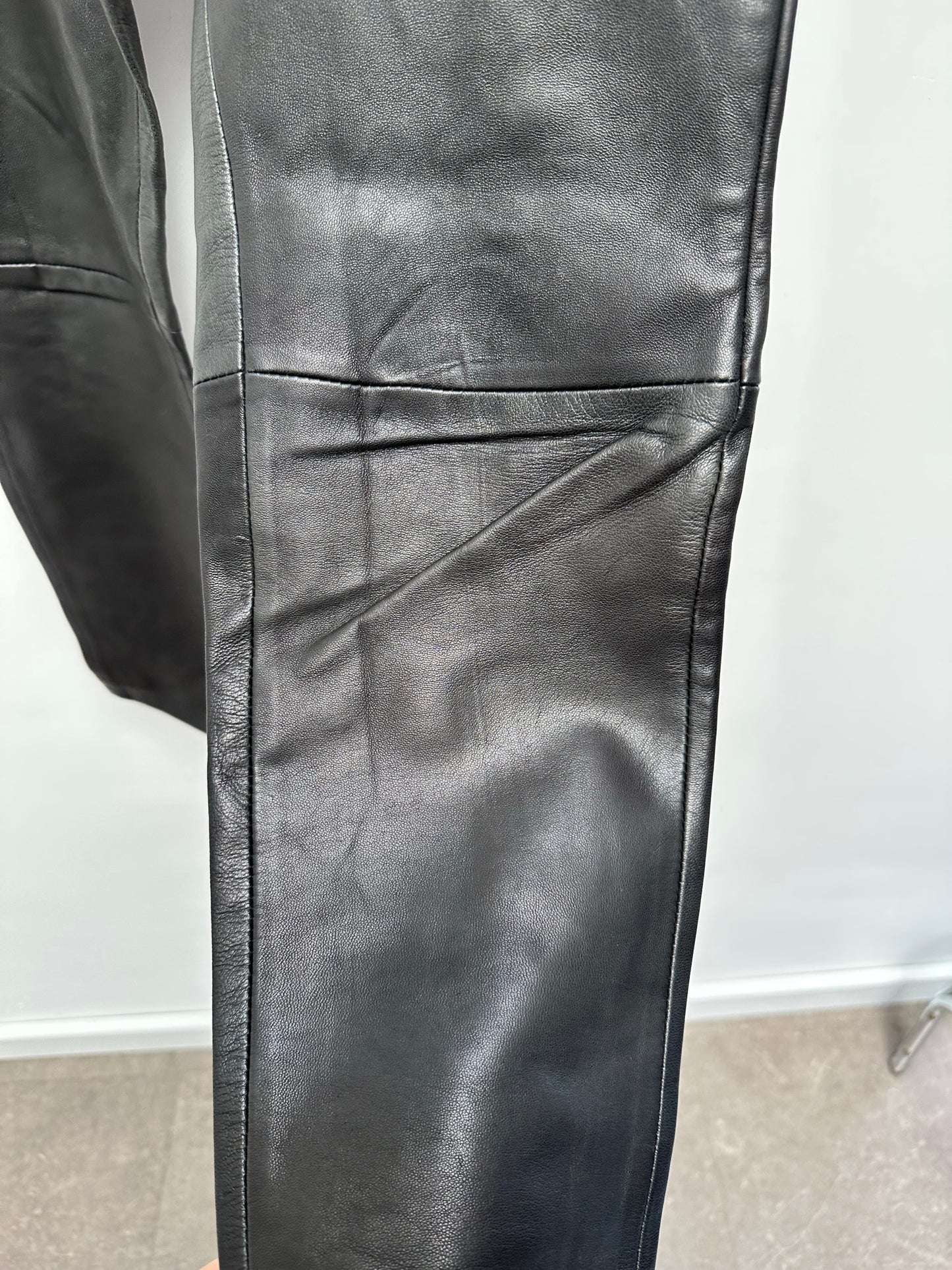 Hallhuber zwarte leren broek maat L