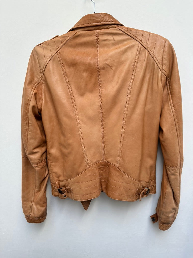 Stradivarius cognac biker jasje leer maat M