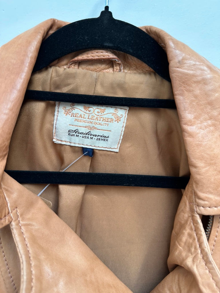 Stradivarius cognac biker jasje leer maat M