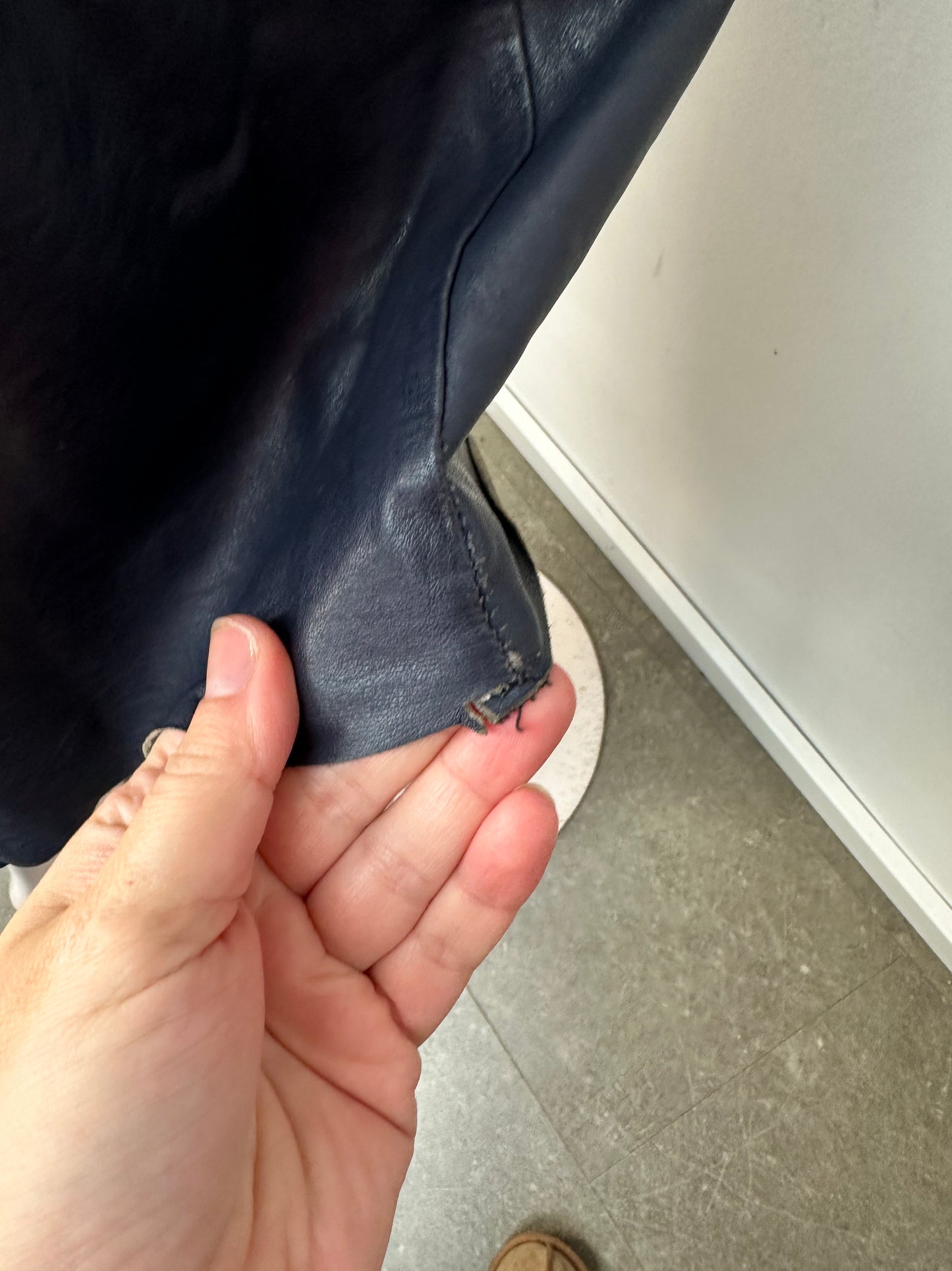 AIM blauw leren rokje maat L