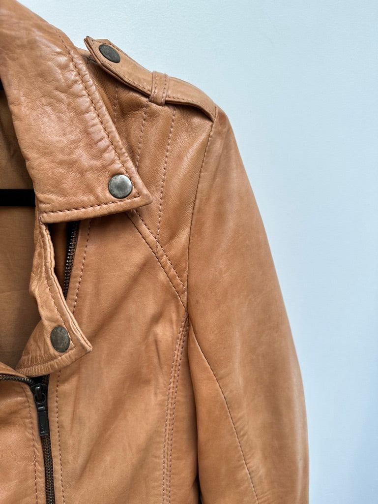 Stradivarius cognac biker jasje leer maat M