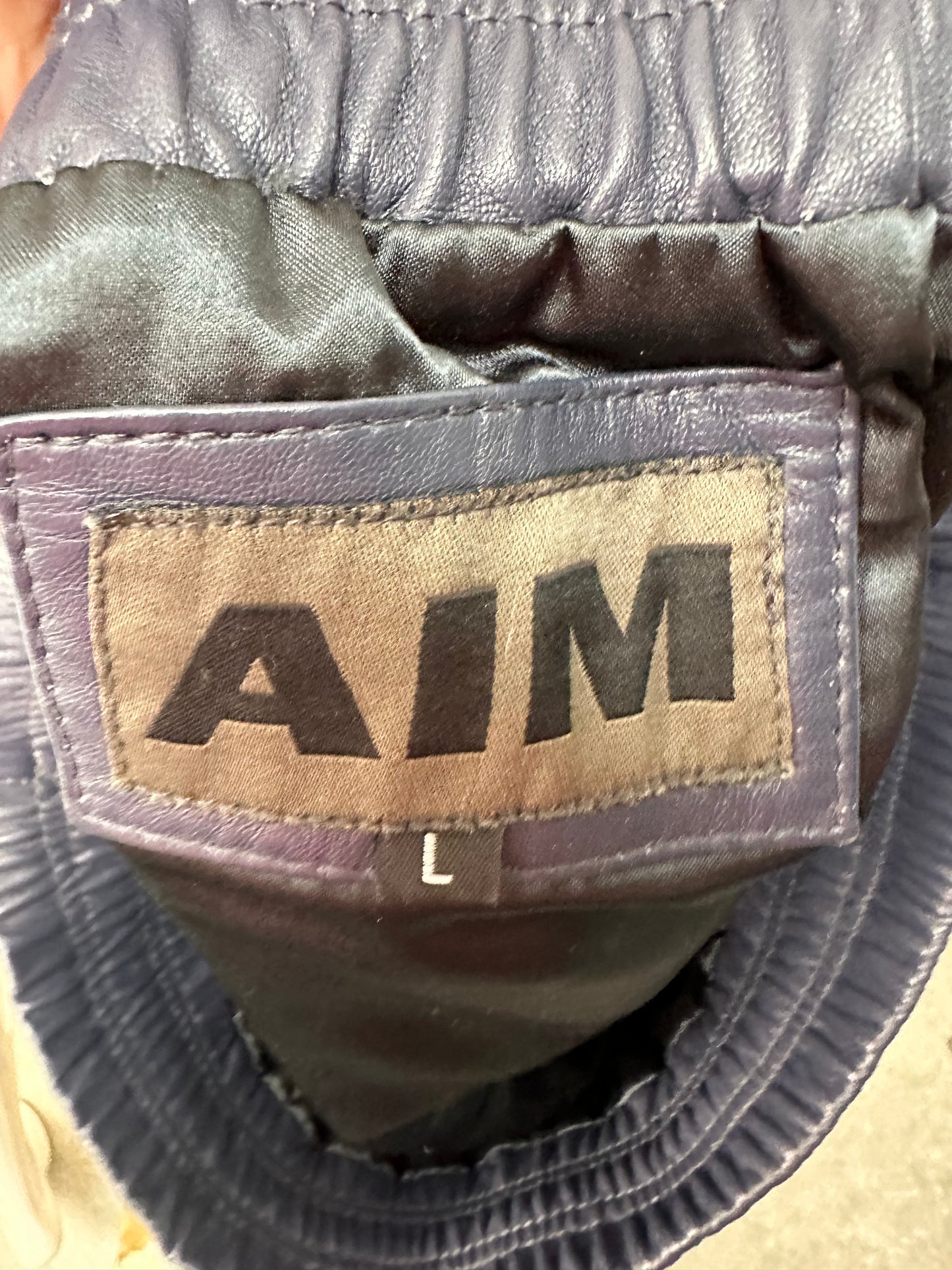 AIM blauw leren rokje maat L