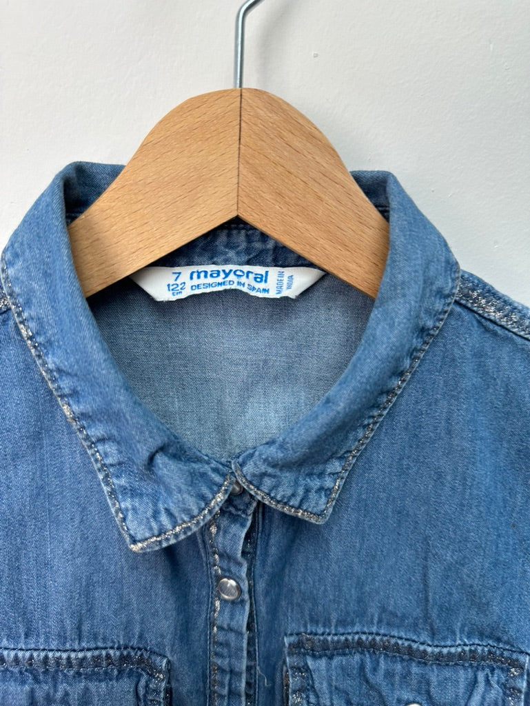 Mayoral jeans blouse met korte mouw maat 7 - 122