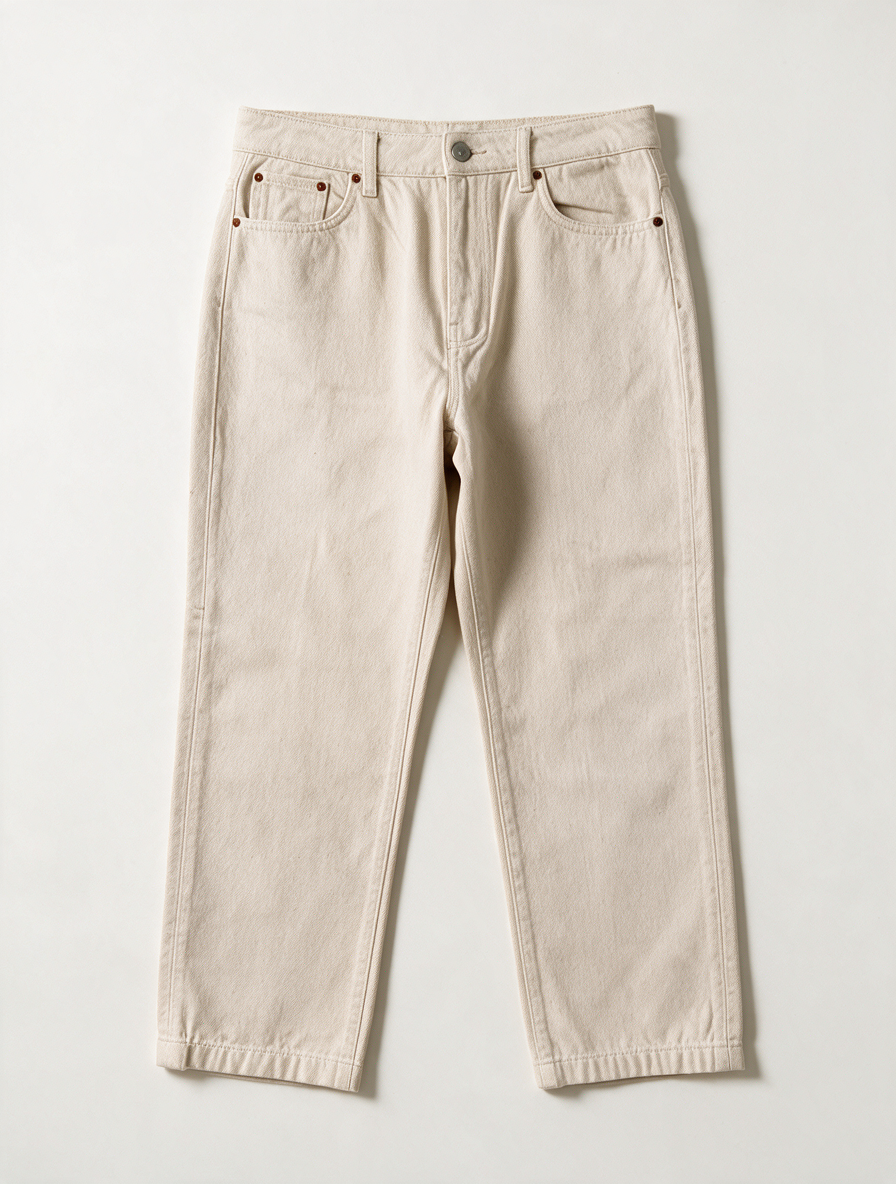 COSTES - Broek - crème, hoge taille, rechte pijp