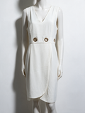 LINEA RAFFAELLI - Jurk - wit, diepe V-hals, metalen ringdetails - L