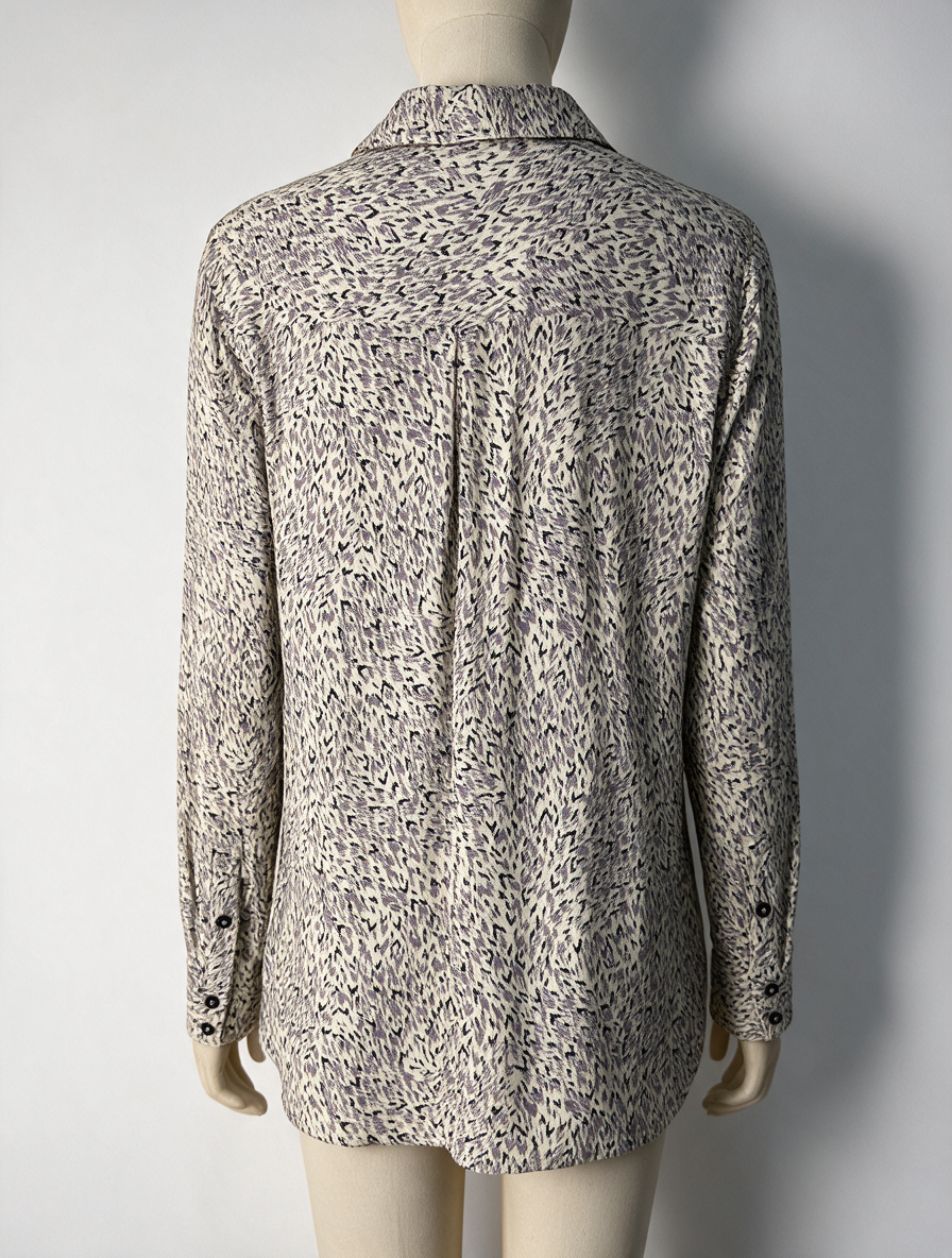 JANICE - Blouse - zwart-beige, abstract patroon, knoopsluiting - S