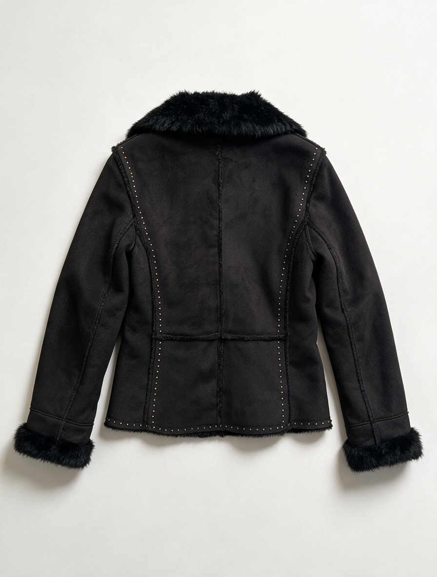 GERARD DAREL - Jas - zwart, imitatiebontkraag, knoopsluiting - XL