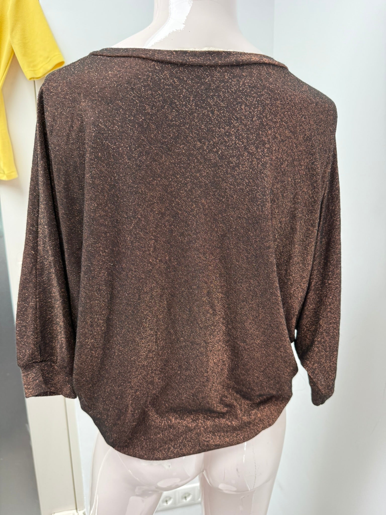 Amélie & Amélie - Top - bruin/goud, metallic glans, driekwart mouw - L