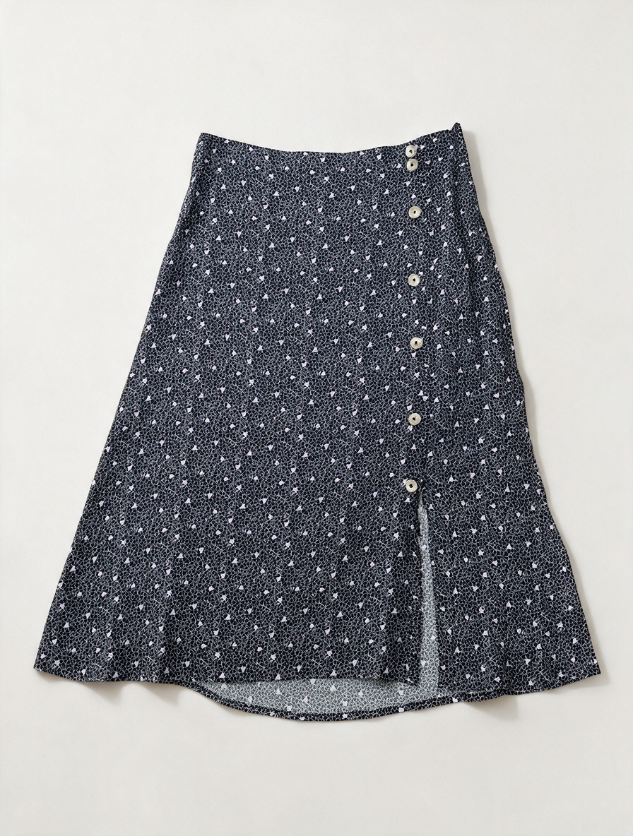 Grace & Mila - Rok - zwart-wit bloemenpatroon, asymmetrische knopenrij, midi-lengte - M
