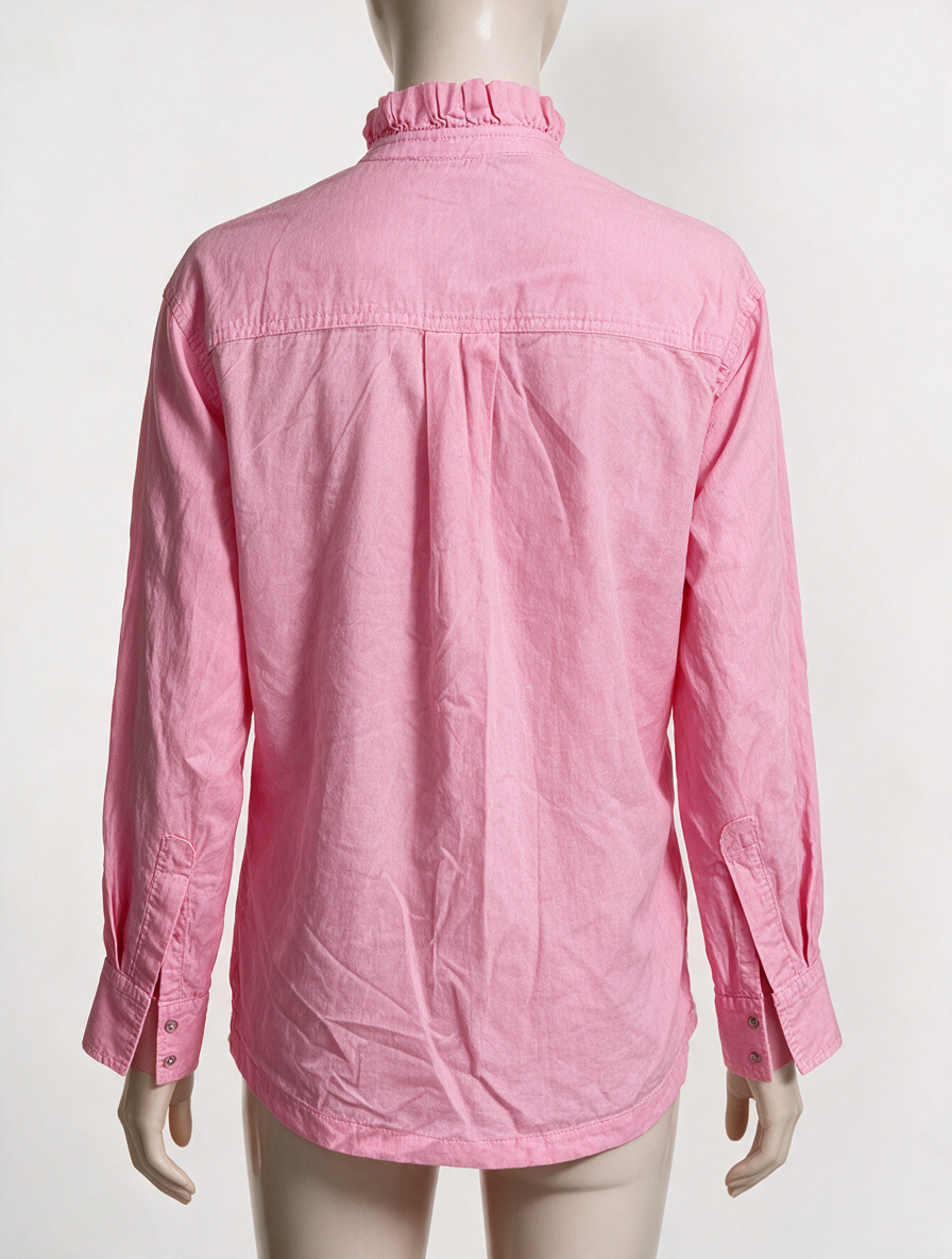 co’couture - Blouse - roze, opstaande kraag met ruches, halve knoopsluiting - XS