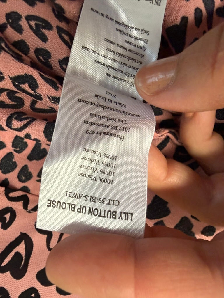 Fabienne Chapot - Blouse - roze, hartjesprint, knoopsluiting - L