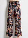 Four Roses - Broek - tropische bladerprint, wijde rechte pijpen, soepele stof - XL