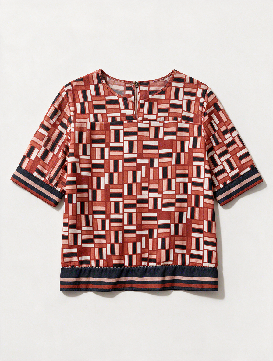 Mayerline Brussels - Blouse - geometrische print, rood/roze/wit/zwart, korte mouw - M