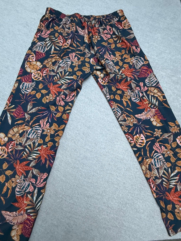 Four Roses Palazzo Broek Tropical Print – Wijde Damesbroek Donkerblauw – Maat 44