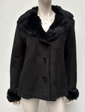 GERARD DAREL - Jas - zwart, imitatiebontkraag, knoopsluiting - XL
