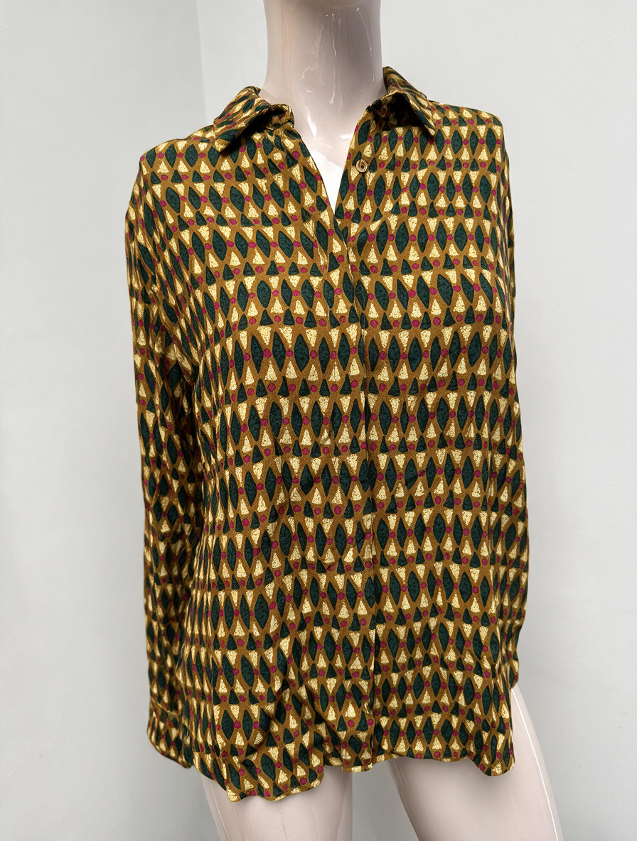 ZILCH - Blouse - geometrisch patroon, meerkleurig, knoopsluiting - maat S