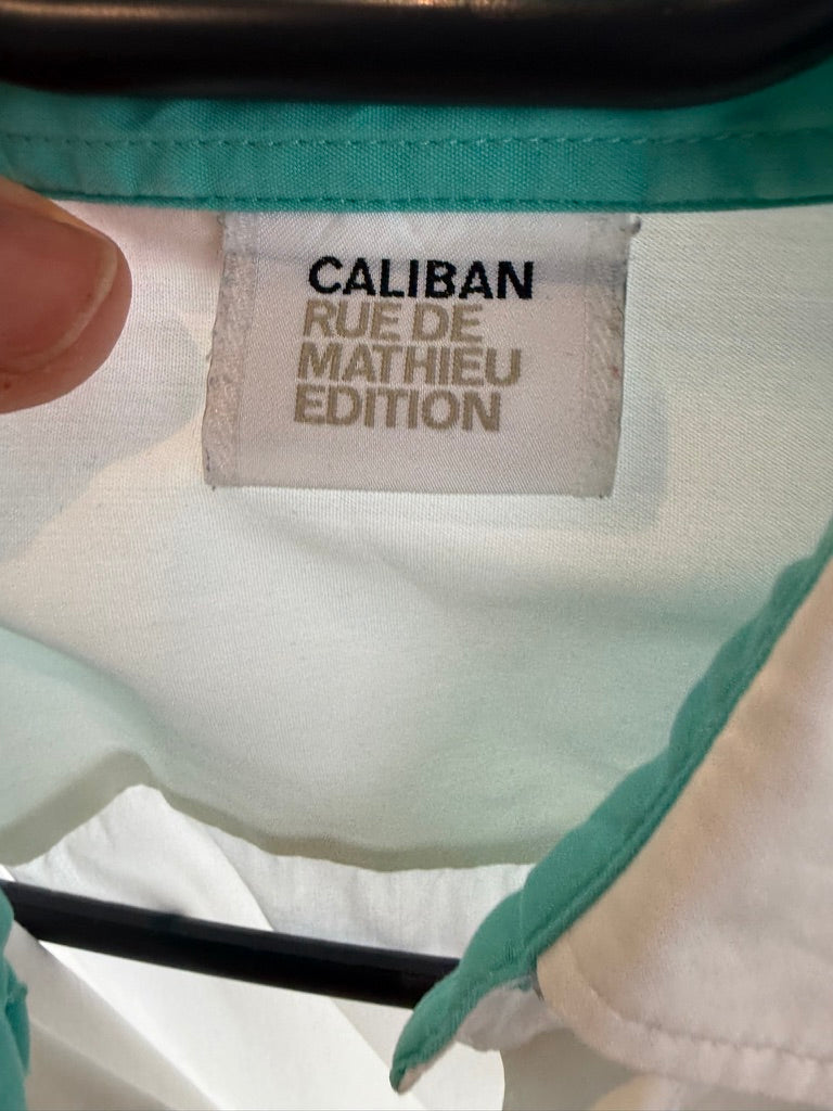 Caliban - Blouse - wit, turquoise accenten, getailleerd - XL