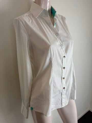 Caliban - Blouse - wit, turquoise accenten, getailleerd - XL