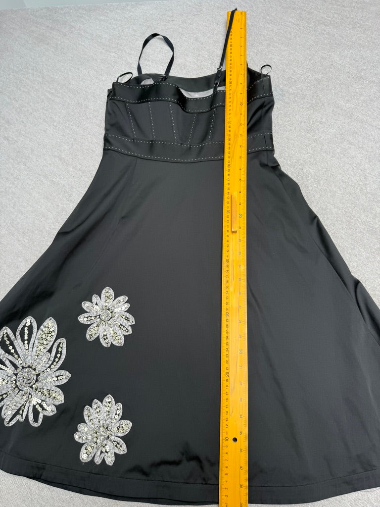 Steps - Jurk - zwart, bloemenapplicaties, spaghetti bandjes - S
