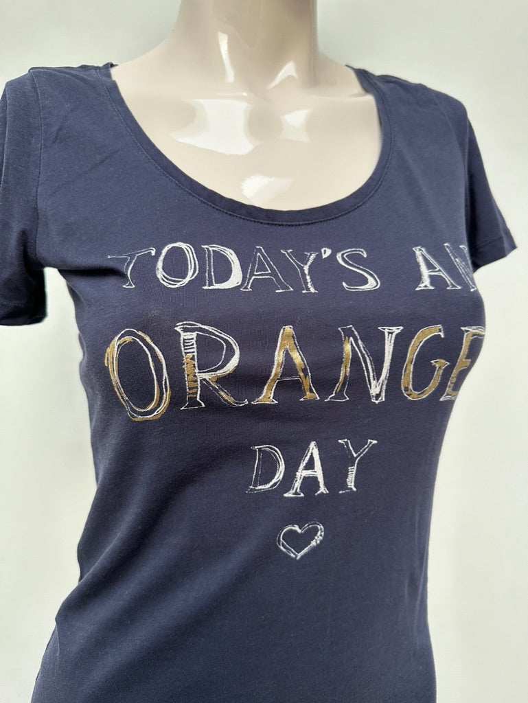 BOSS ORANGE - T-shirt - donkerblauw, tekstprint, ronde hals - S
