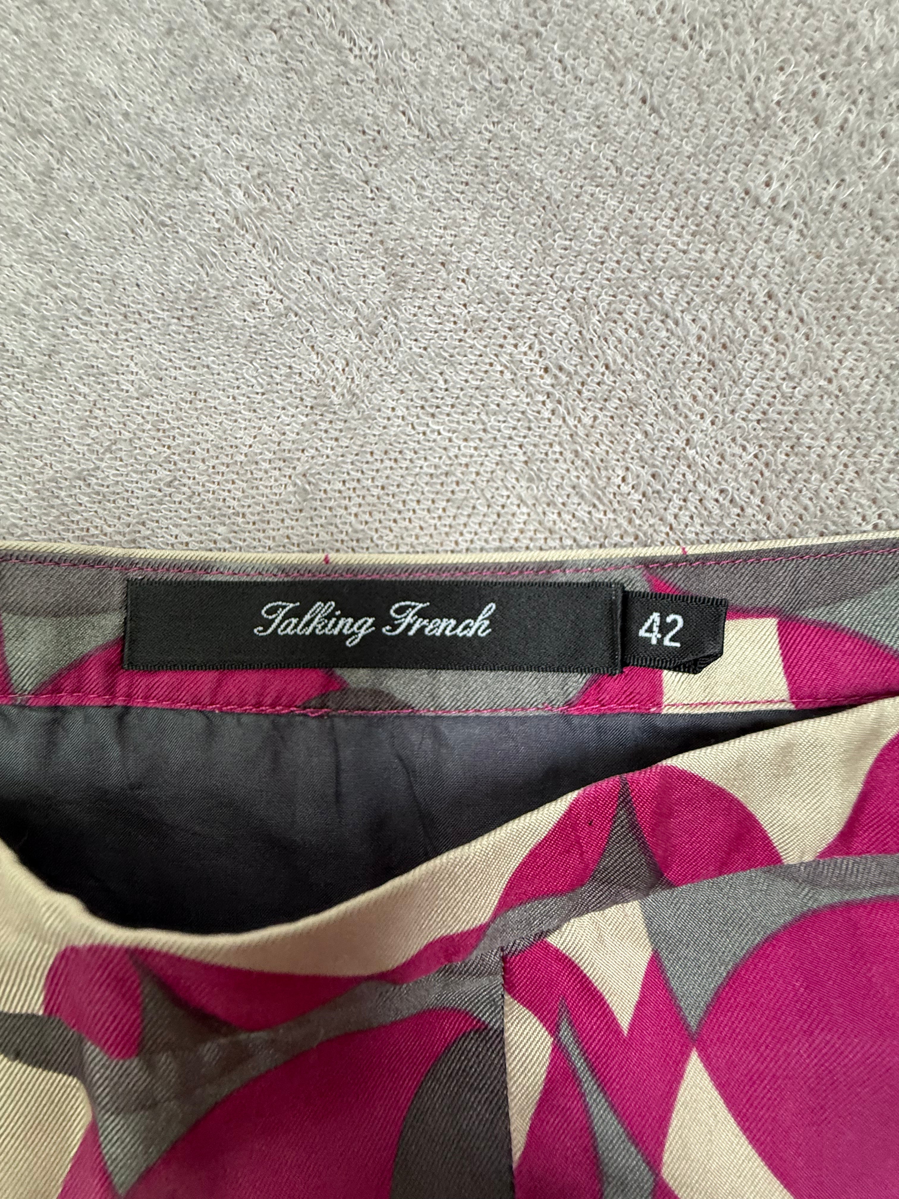 Talking French 100% zijden rok roze print maat 42 / M-L