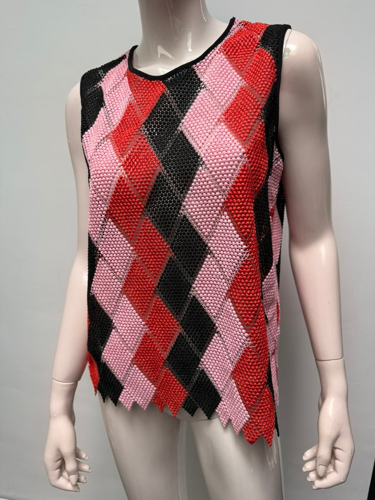 SPORTMAX CODE - Top - geometrisch ruitpatroon, grofgebreid, mouwloos - M