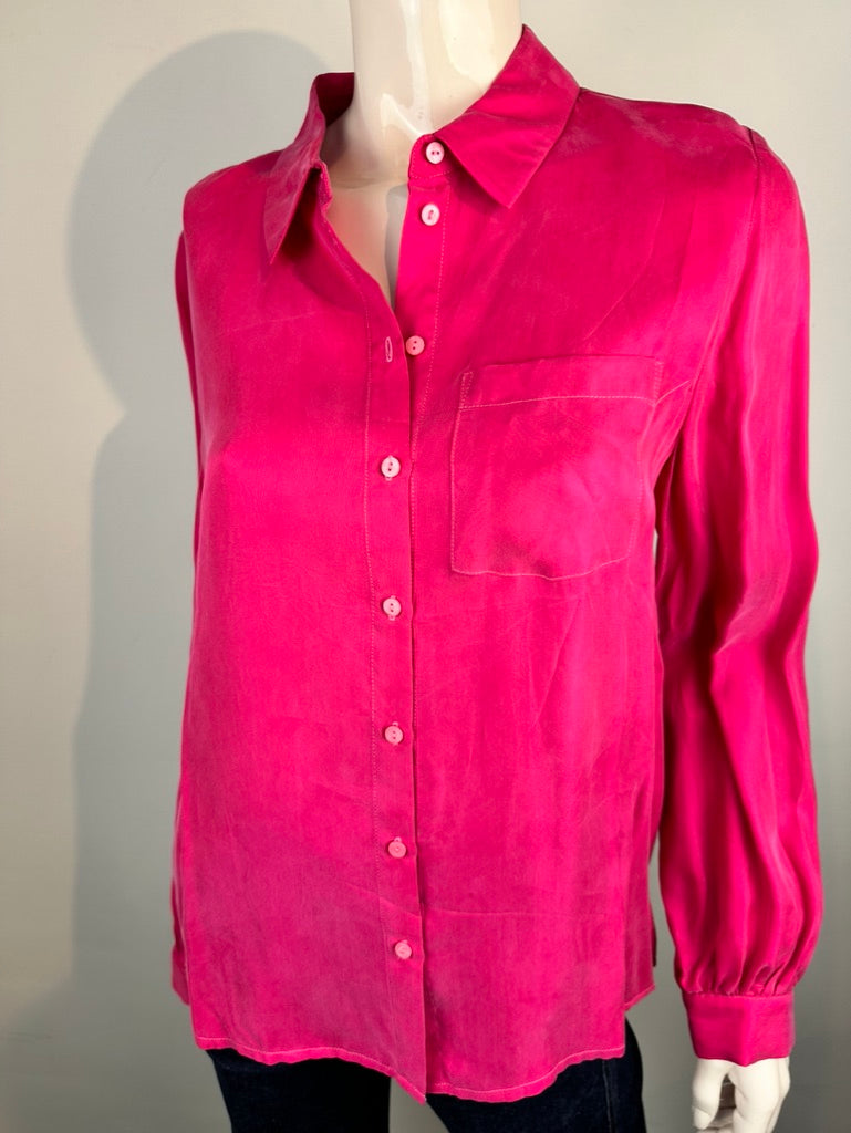 Roze zijden blouse maat M
