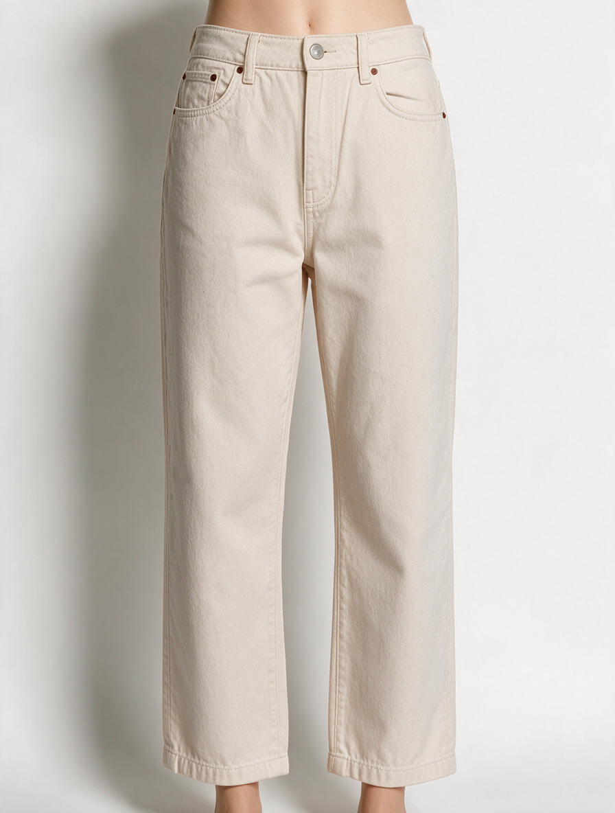 COSTES - Broek - crème, hoge taille, rechte pijp