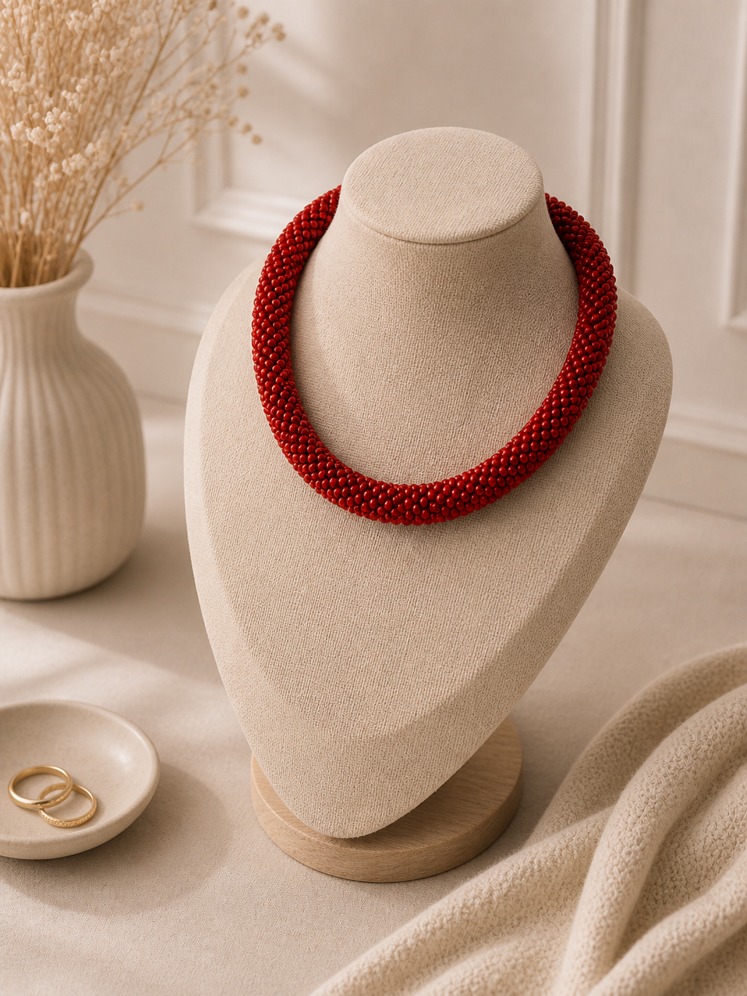 Vintage kralenketting Rood-oranje