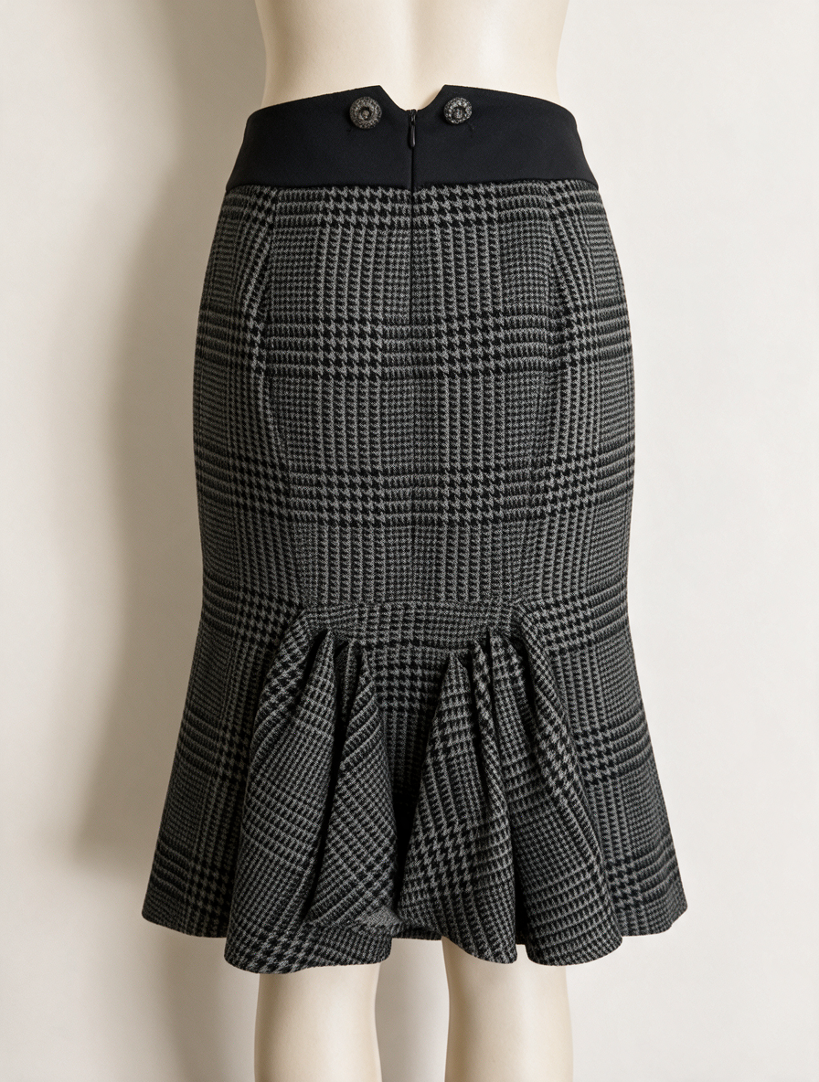 KENZO - Rok - ruitpatroon, zwart/wit/grijs, metalen knopen - S