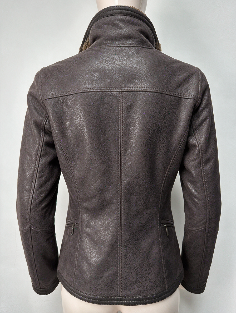 Armani Jeans - Jas - bruin, leerlook, asymmetrische ritssluiting - M/L