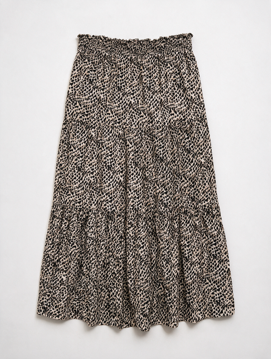 Les Copains - Rok - dierenprint, zwart/beige, elastische tailleband - L