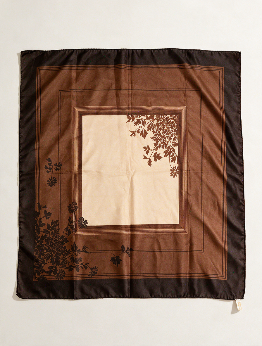 Vintage Texture Sjaal 78 x 78 cm – Bruine Bloemenprint Vierkante Sjaal Made in Italy