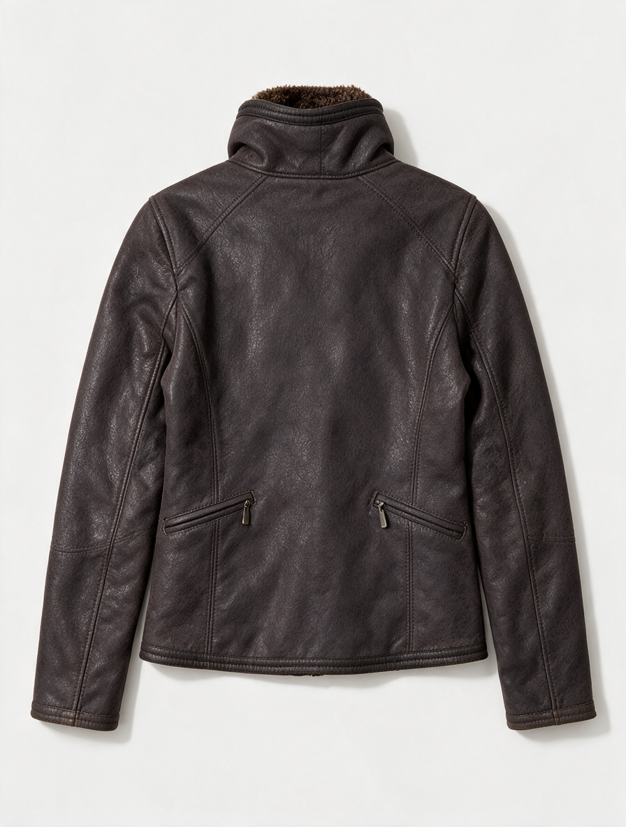 Armani Jeans - Jas - bruin, leerlook, asymmetrische ritssluiting - M/L