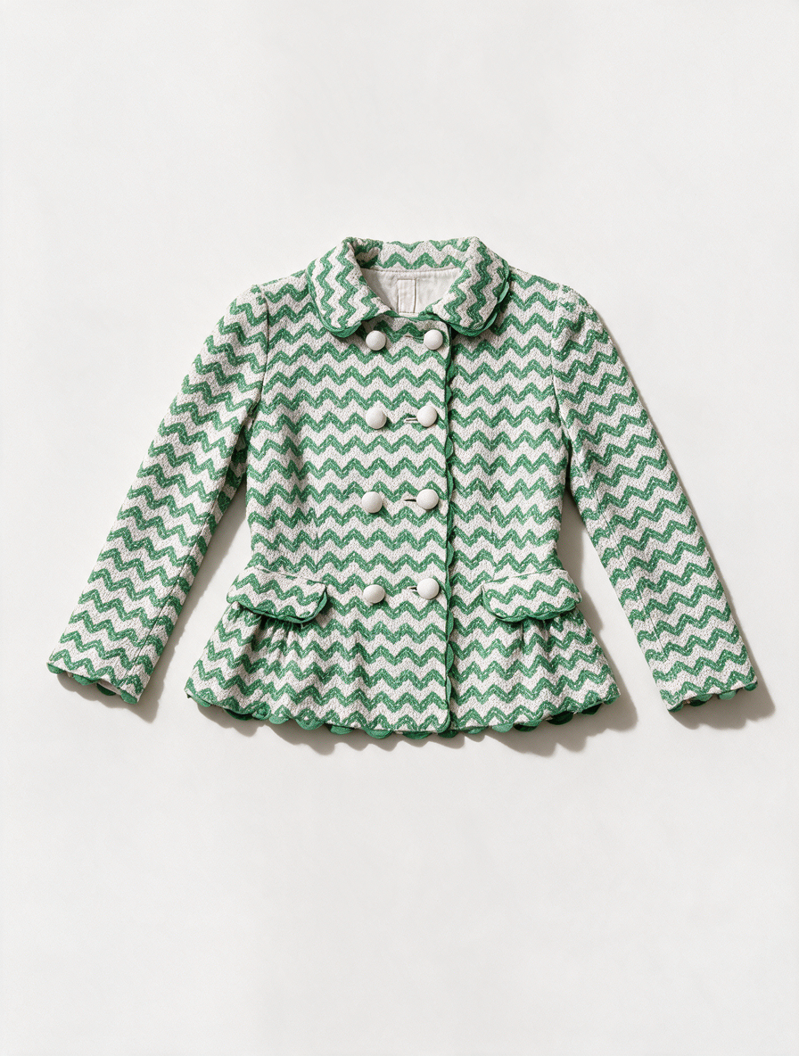MOSCHINO CHEAP AND CHIC - Jas - groen-wit zigzagpatroon, dubbelrij knopen, driekwart mouw - M
