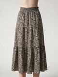 Les Copains - Rok - dierenprint, zwart/beige, elastische tailleband - L