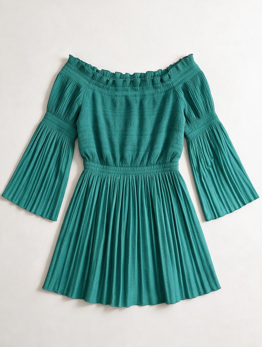 Patrizia Pepe - Blouse - turquoise, off-shoulder hals, 3/4 wijde mouwen - M