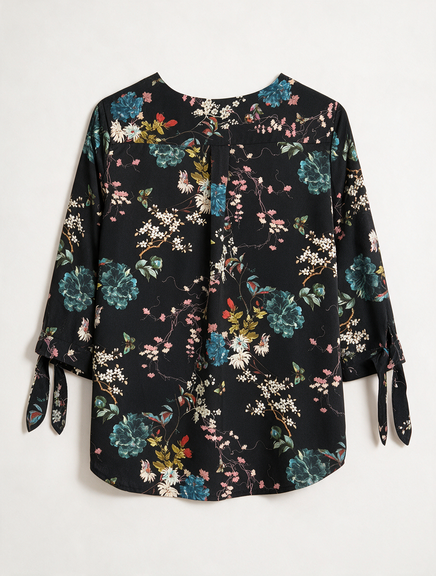 VIE TA VIE - Blouse - zwart, bloemenprint, V-hals - M