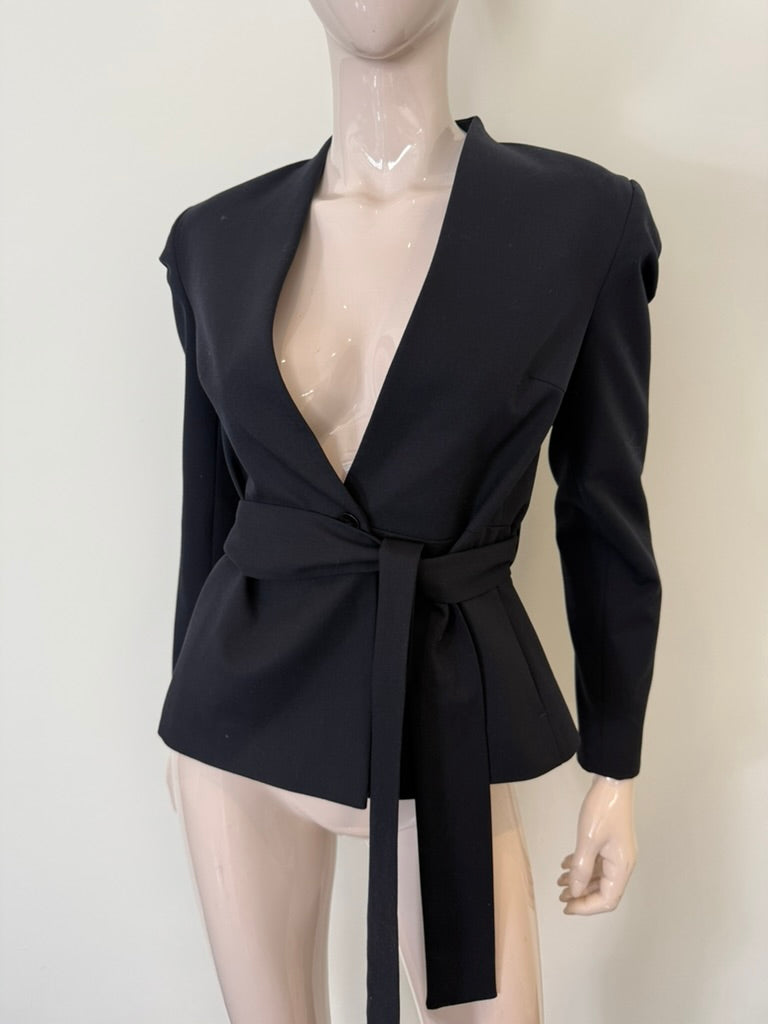 Vanilia - Blazer - blauw, V-hals, strikceintuur - S