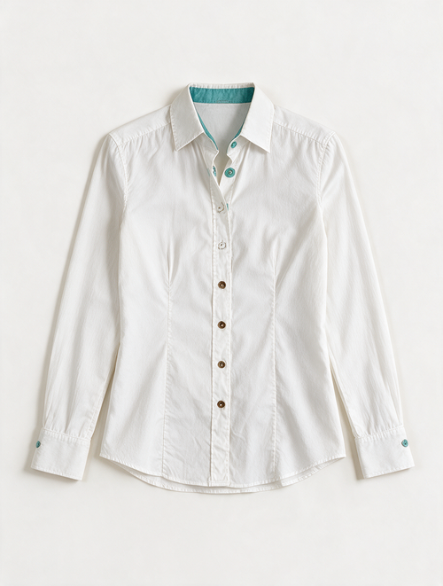 Caliban - Blouse - wit, turquoise accenten, getailleerd - M
