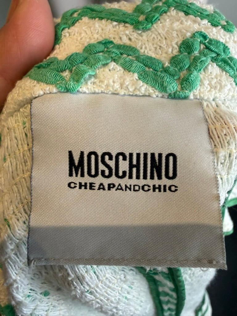 MOSCHINO CHEAP AND CHIC - Jas - groen-wit zigzagpatroon, dubbelrij knopen, driekwart mouw - M