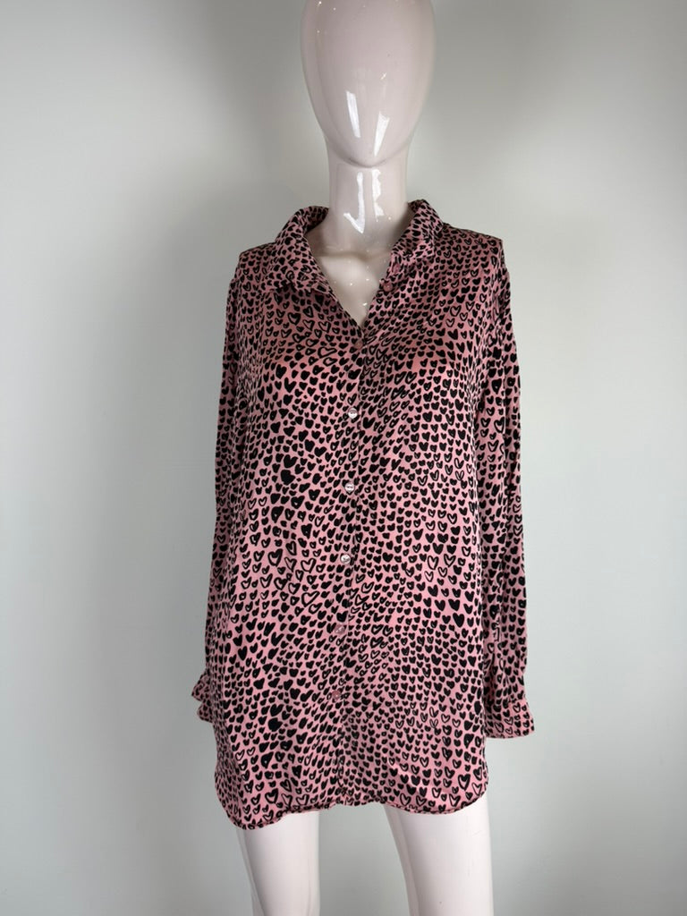 Fabienne Chapot - Blouse - roze, hartjesprint, knoopsluiting - L
