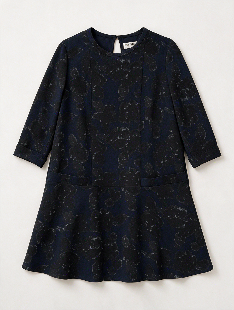 ESSENTIEL ANTWERP - Jurk - blauw, abstract bloemenpatroon, driekwart mouwen - L