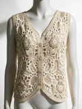 Studio Eleven Collection - Gilet - crème, opengewerkt bloemmotief, knoopsluiting - 1 maat