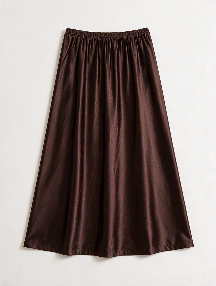 H&M - Rok - bruin, satijnlook, elastische tailleband - XS