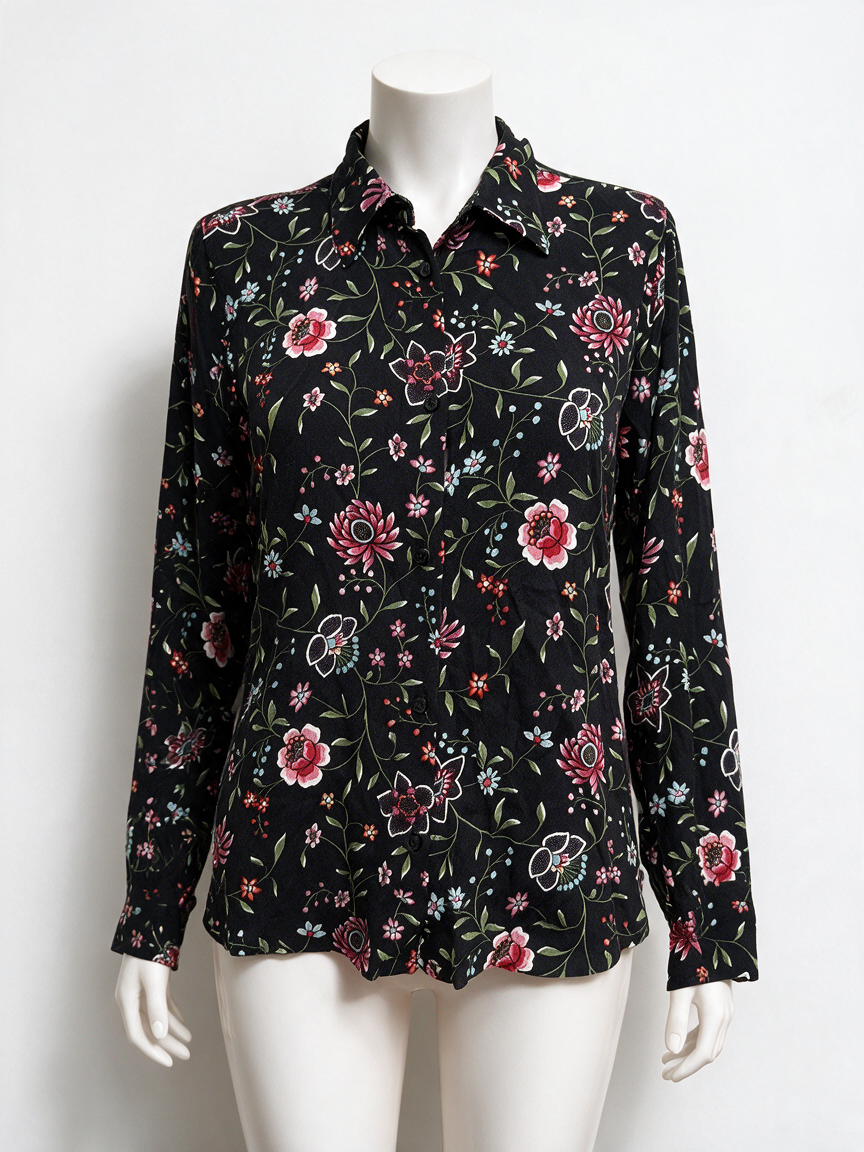 & Other Stories - Blouse - zwart, bloemenprint, knoopsluiting - XS