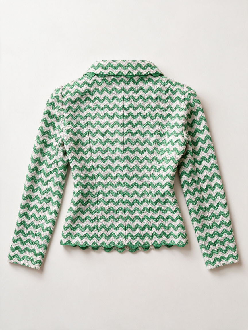 MOSCHINO CHEAP AND CHIC - Jas - groen-wit zigzagpatroon, dubbelrij knopen, driekwart mouw - M
